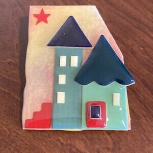House Pins By LUCINDA Multi Color Vintage Brooch Pin Green Red Yellow
